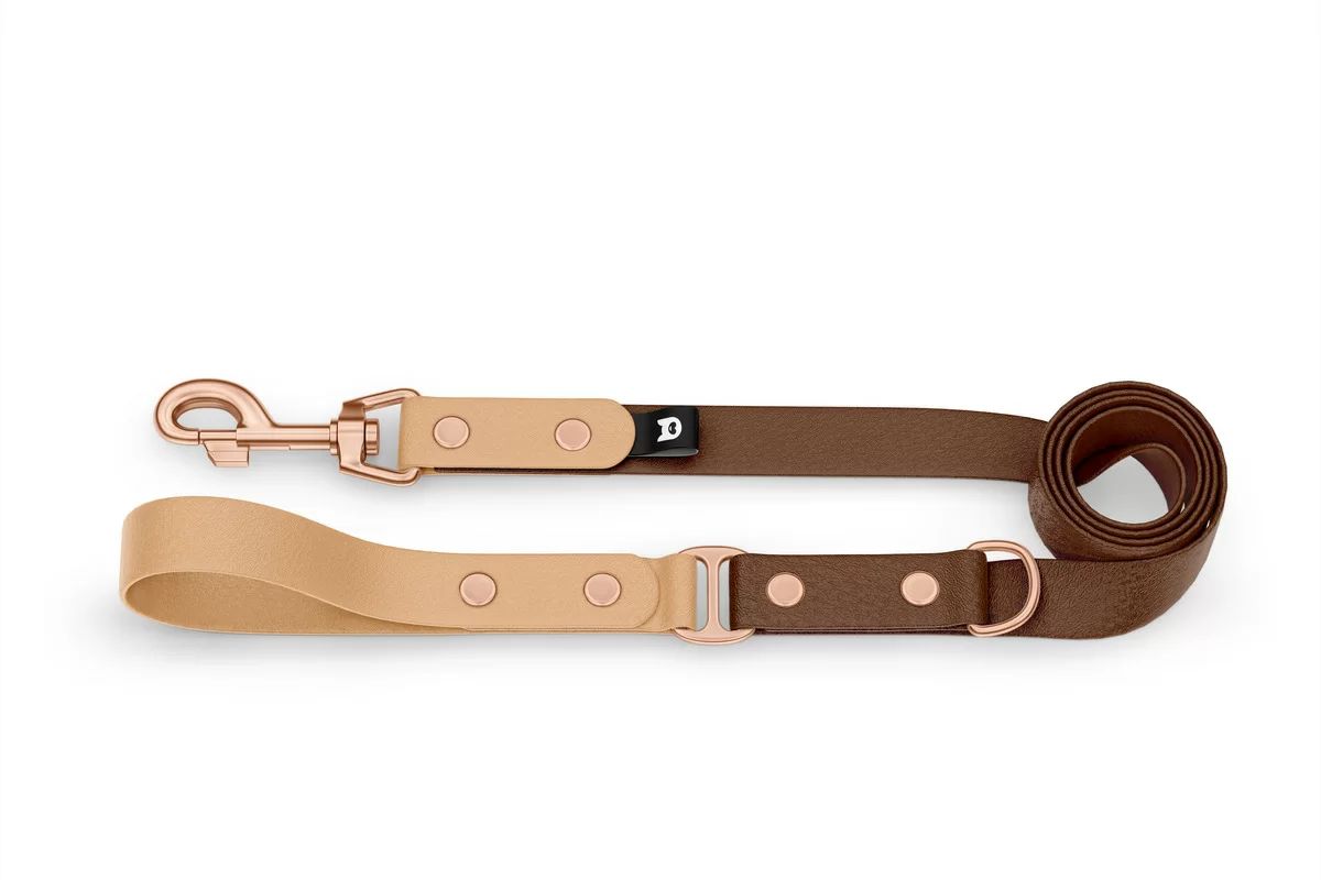 Dog Leash Duo: Light brown & Dark brown with Rosegold components